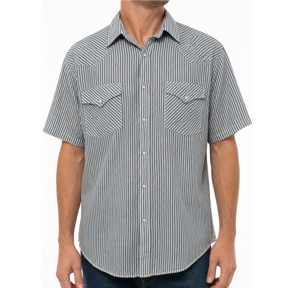 Saddlebrook Westernwear Men's Striped Pearl Snap Short Sleeve Shirt Size L